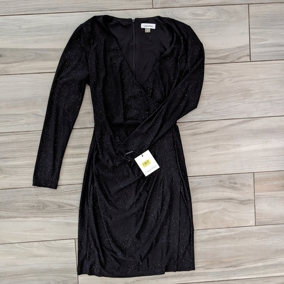 Calvin Klein Dresses & Skirts - Calvin Klein Black Sparkly V Neck Wrap Dress